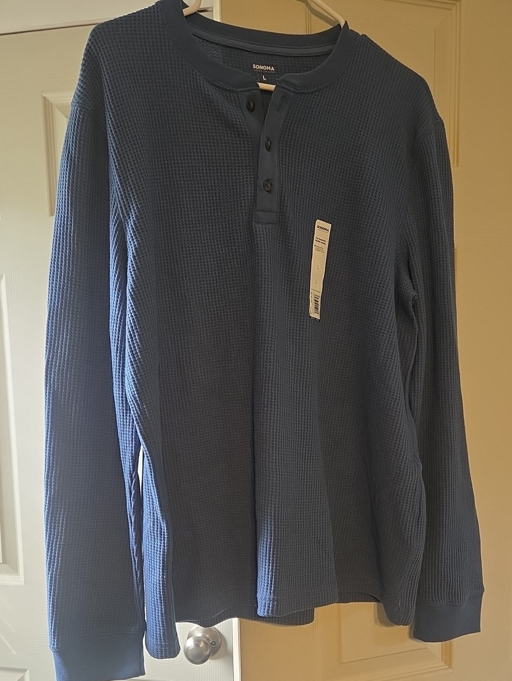 Sonoma Men's Long-Sleeve Waffle Henley - Navy Blue